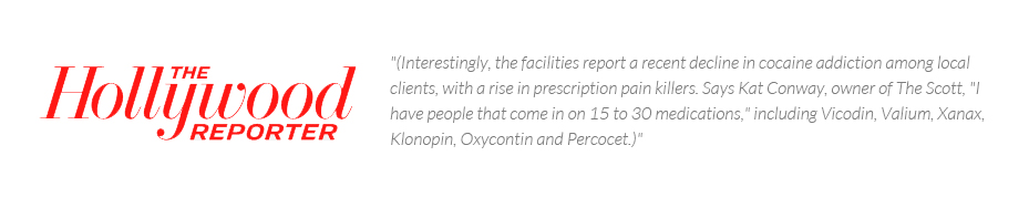 Interestingly, the facilities report a recent decline in cocaine addiction among local clients, with a rise in prescription pain killers. Says Kat Conway, owner of The Scott, 'I have people that come in on 15 to 30 medications,' including Vicodin, Valium, Xanax, Klonopin, Oxycontin and Percocet.